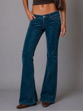 Vintage Moto Teal Low Rise Bootcut Corduroy Pants